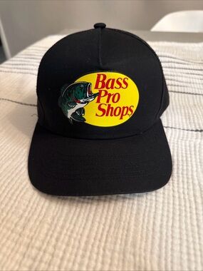 Bass Pro Shops Black Cap with Yellow Logo and Green Fish